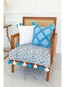 THROW PILLOW - White Chinoiserie Bird Printed Tassels Sofa Cover