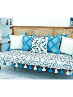 THROW PILLOW - White Chinoiserie Bird Printed Tassels Sofa Cover