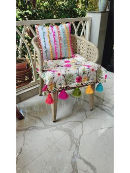 THROW PILLOW - Multi-Colored Floral Printed Sofa Cover with Tassels