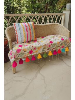 THROW PILLOW - Multi-Colored Floral Printed Sofa Cover with Tassels