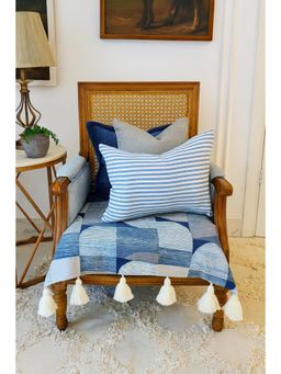 THROW PILLOW - Blue Geometric Pattern Sofa Cover with Tassels