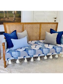 THROW PILLOW - Blue Geometric Pattern Sofa Cover with Tassels