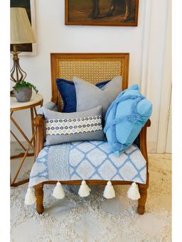 THROW PILLOW - Blue Geometric Pattern Sofa Cover with Tassels