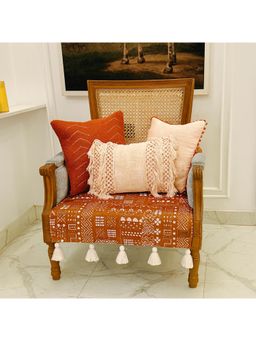THROW PILLOW - Orange Terracotta Sofa Cover with Tassels