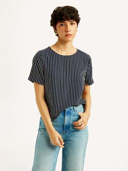 Levi's - Women Striped Navy Round Neck Top