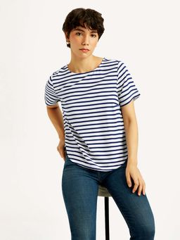 Levi's - Women Striped White Round Neck Top