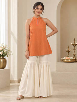 QAZMI - Halter Neck Pure Cotton Sleeveless Kurti