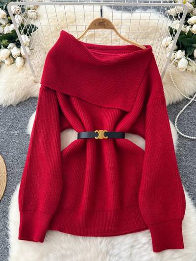 Red Amira Woolen Sweater with Belt