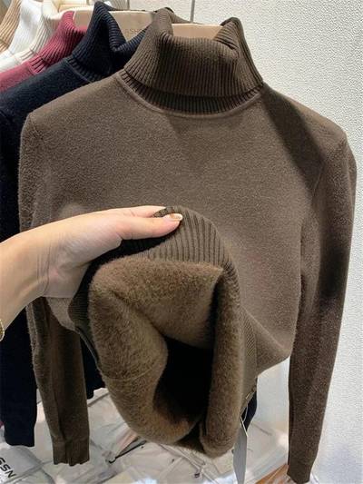 Brown Esther Statement Pullover Sweater - Fleece Lined