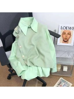 MISS MOSA BY AKANKSHA - Green Malta Two Piece Shirt and Knit Vest Sweater