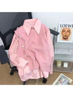 MISS MOSA BY AKANKSHA - Pink Malta Two Piece Shirt and Knit Vest Sweater