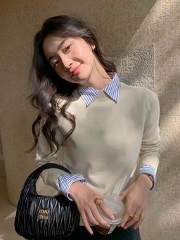 MISS MOSA BY AKANKSHA - Beige Blair Statement Tops with Attached Sweater In