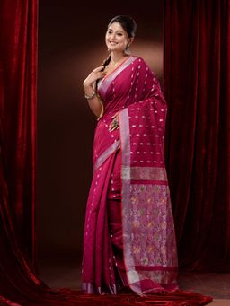 CHARUKRITI - Magenta Cotton Blend Paisley Motifs and Zari Woven Pallu Saree with Unstitched Blouse