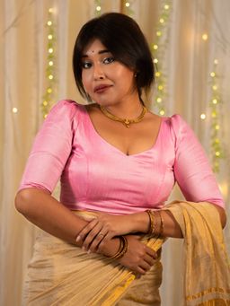 I LOVE SAREES - Baby Pink Half Sleeve Traditional Stitched Blouse