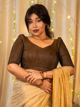I LOVE SAREES - Brown Half Sleeve Traditional Stitched Blouse