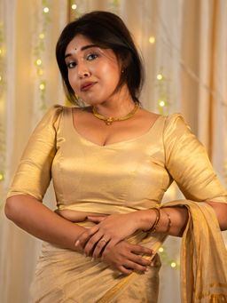 I LOVE SAREES - Golden Tissue Half Sleeve Traditional Stitched Blouse