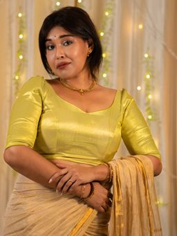 I LOVE SAREES - Green Tissue Half Sleeve Traditional Stitched Blouse