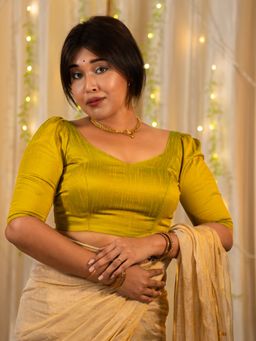 I LOVE SAREES - Olive Green Half Sleeve Traditional Stitched Blouse