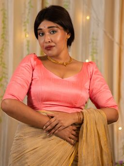 I LOVE SAREES - Pink Half Sleeve Traditional Stitched Blouse