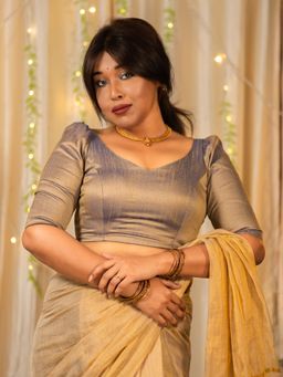 I LOVE SAREES - Silver Grey Half Sleeve Traditional Stitched Blouse