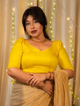I LOVE SAREES - Yellow Half Sleeve Traditional Stitched Blouse