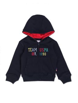 U.S. POLO ASSN. - Boys Navy Hooded Appliqued Cotton Sweatshirt