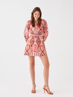 LC WAIKIKI - Shirt Collar Patterned Long Sleeve Satin Womens Dress