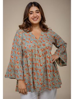 The Indian Ethnic Co. - Sakshi Blue Ajrakh Cotton A Line Short Top