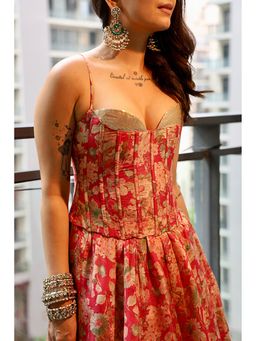 Old Marigold - Olivia Hot Pink Sequinned Tie-Up Corset