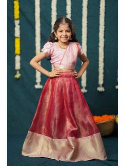EKANTA - Disha Pink And Red Kids Blouse with Attached Dupatta & Lehenga