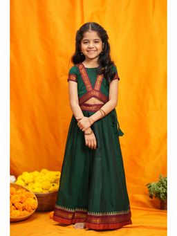EKANTA - Sreeja Green Handwoven Blouse with Lehenga
