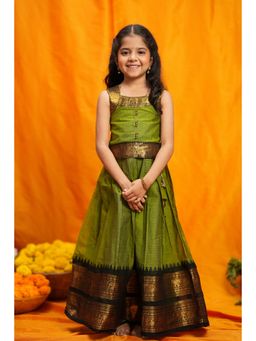 EKANTA - Prisha Olive Green Kids Pattu Pavadai Blouse with Lehenga