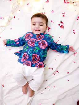 KID1 - Blue Rosy Bliss Kurta & Pyjama