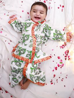 KID1 - White Printed Angrakha Kurta & Dhoti