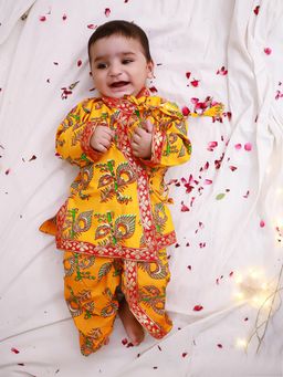 KID1 - Yellow Printed Angrakha Kurta & Dhoti
