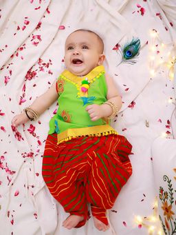 KID1 - Green Mor Pankh Halter Neck Kurti & Dhoti