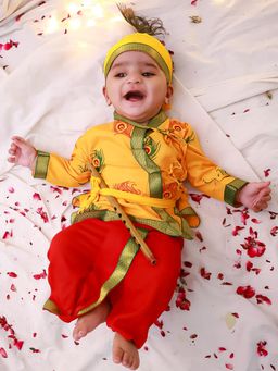 KID1 - Yellow Mor Pankh Kanha Angrakha Kurta & Dhoti
