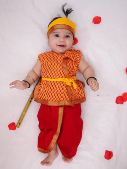 KID1 - Orange Traditional Krishna Kurta & Dhoti