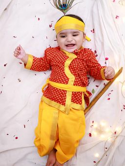 KID1 - Red Traditional Krishna Kurta & Dhoti