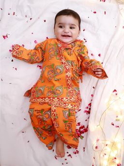 KID1 - Orange Printed Angrakha Kurta & Dhoti