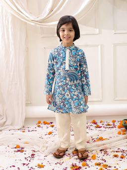 KID1 - Blue Madhubani Print Kurta & Pyjama