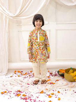 KID1 - Yellow Madhubani Print Kurta & Pyjama