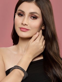 PANASH - Silver Toned Textured German Silver Bangles (Set of 2)