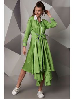 Wendell Rodricks - Green Hi-low Dress with Waist Tie-Up