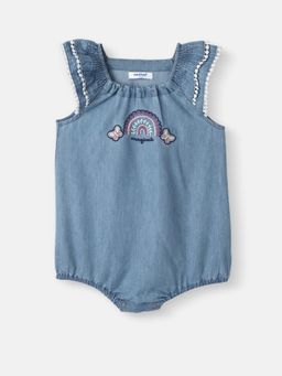 Nautinati - Girls Denim Cotton Rainbow Embroidered Bodysuit
