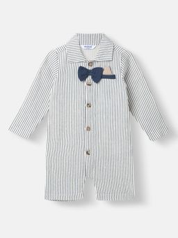 Nautinati - Boys Striped Romper, Bow at Placket, Collar Neck Romper
