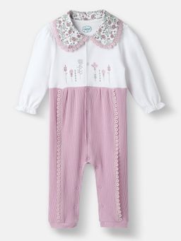 Nautinati - Girls Textured Fabric Floral Embroidered Collared Jumpsuit