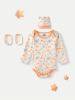 Nautinati - Infant Cotton Star Printed Bodysuit With Mittens & Beanie (Set of 4)