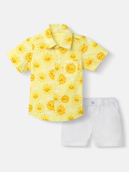 Nautinati - Boys AOP Cotton Poplin With Chest Pocket Shirt and Shorts Yellow (Set of 2)