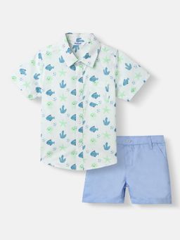 Nautinati - Boys AOP Cotton Poplin With Chest Pocket Shirt and Shorts White (Set of 2)